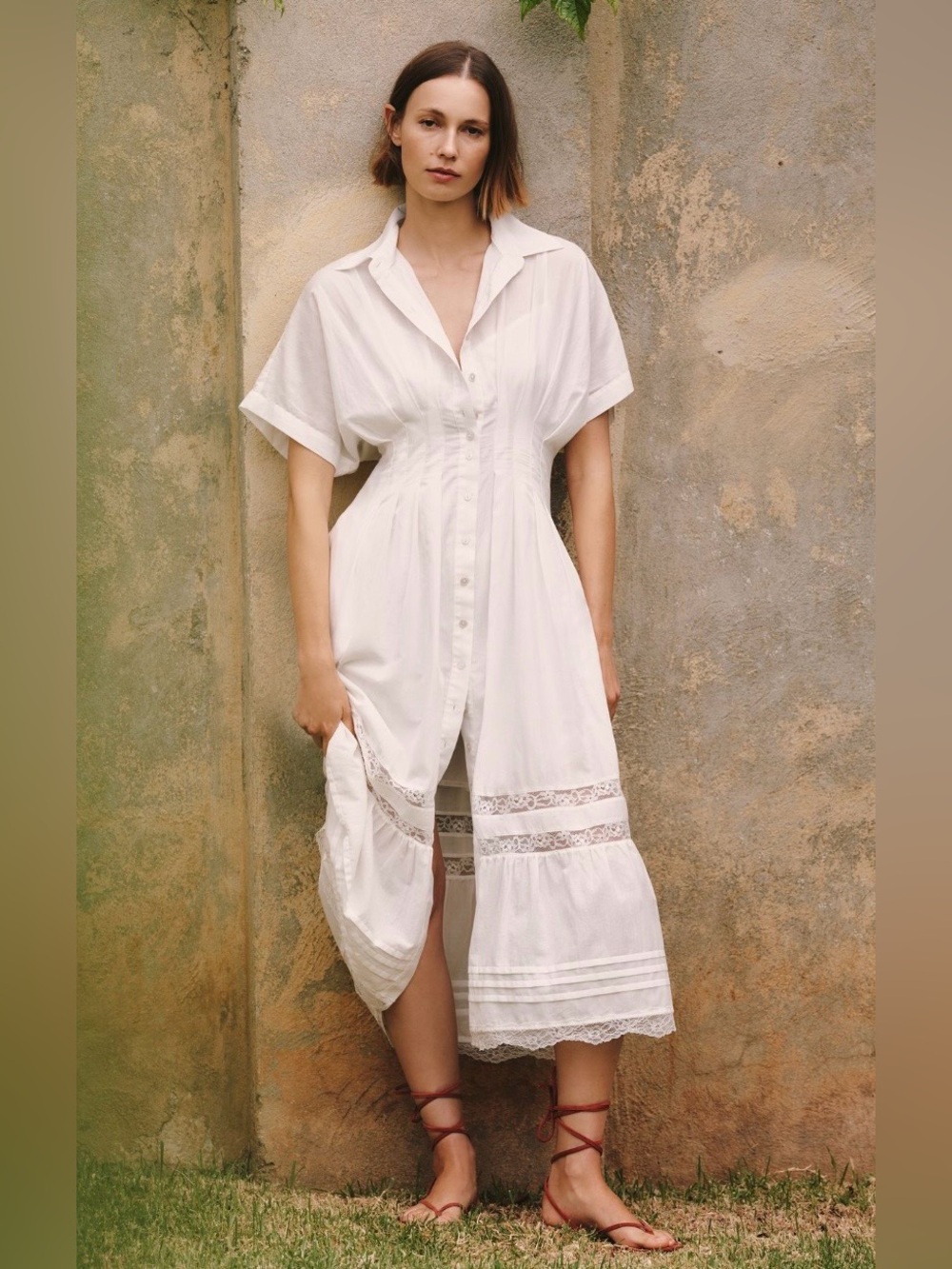 Anthropologie x Exquise Tobie Short-Sleeve Collared Midi Dress Size Small NWT